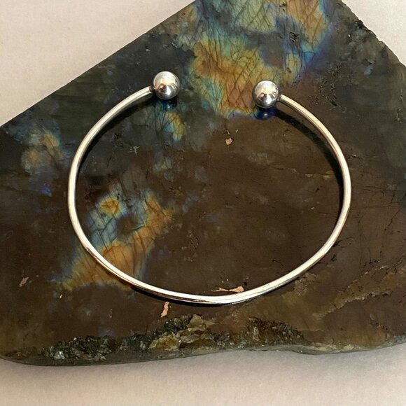 Vintage Sterling Silver 925 7MM Bead Ball Oval Cuff Bracelet Sz 7" - Picture 12 of 16